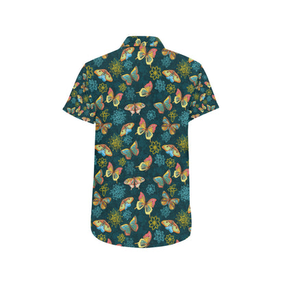 Butterfly Hand Draw Print Pattern Men's Short Sleeve Button Up Shirt