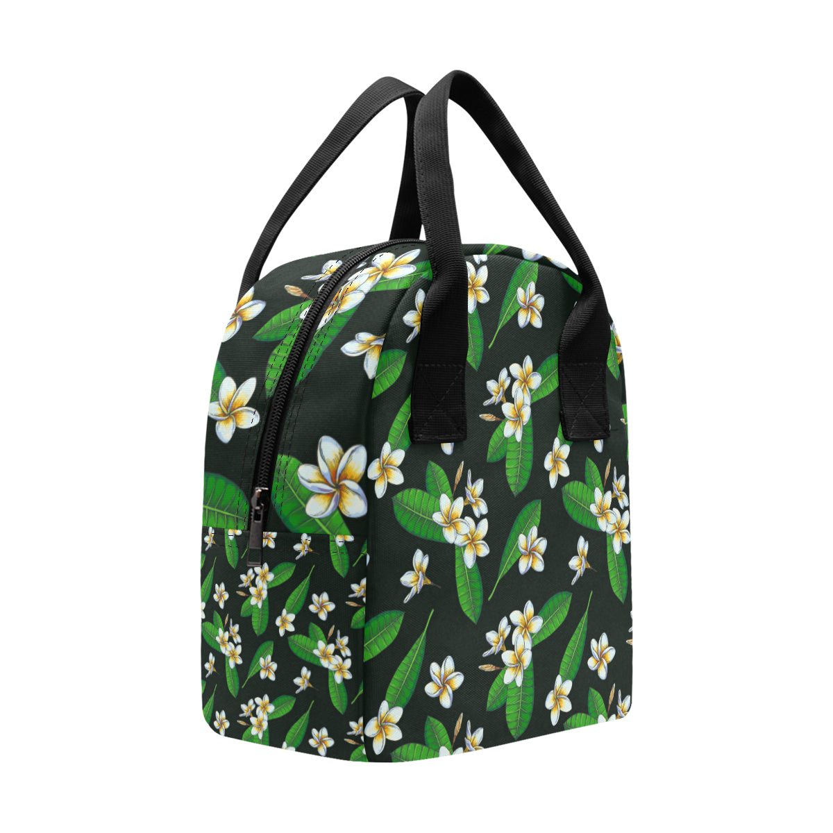 White Plumeria Pattern Print Design PM023 Insulated Lunch Bag