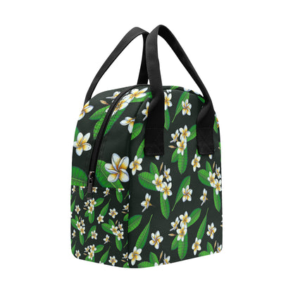 White Plumeria Pattern Print Design PM023 Insulated Lunch Bag