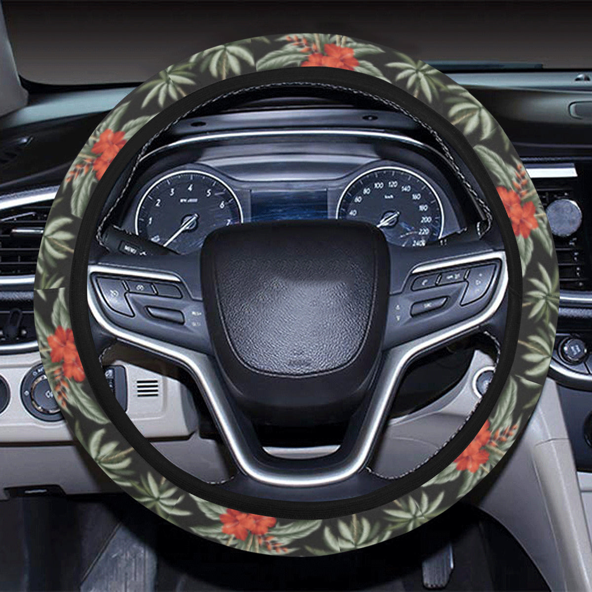 Aloha Palm Tree Design Themed Print Steering Wheel Cover with Elastic Edge
