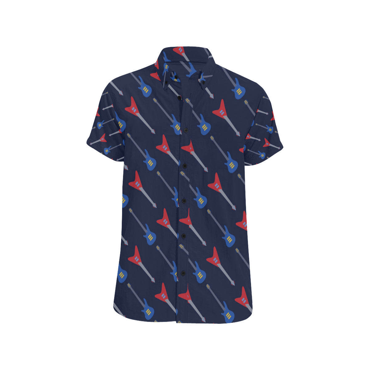 Electric Guitar Pattern Print Design 01 Men's Short Sleeve Button Up Shirt