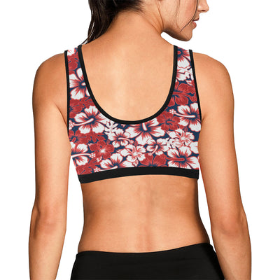 Red Hibiscus Pattern Print Design HB01 Sports Bra