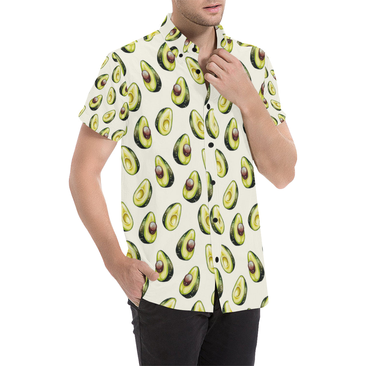Avocado Pattern Print Design 01 Men's Short Sleeve Button Up Shirt
