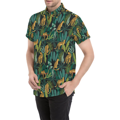 Jaguar Jungle Pattern Print Design 03 Men's Short Sleeve Button Up Shirt
