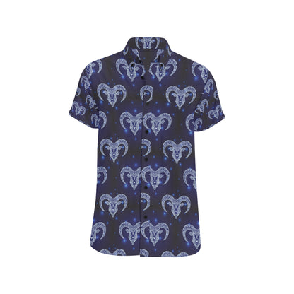 Aries Zodiac Pattern Print Design 01 Men's Short Sleeve Button Up Shirt