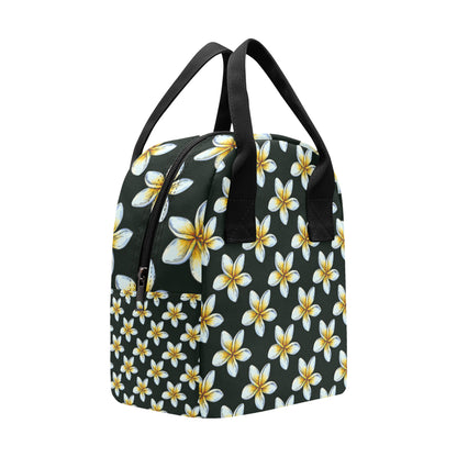White Plumeria Pattern Print Design PM022 Insulated Lunch Bag