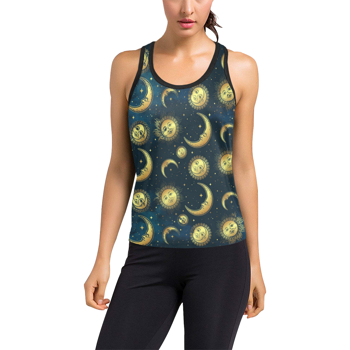 Gold Sun Moon Face Women's Racerback Tank Top