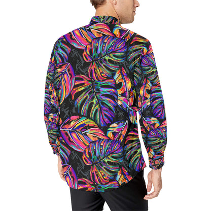 Neon Color Tropical Palm Leaves Men's Long Sleeve Shirt