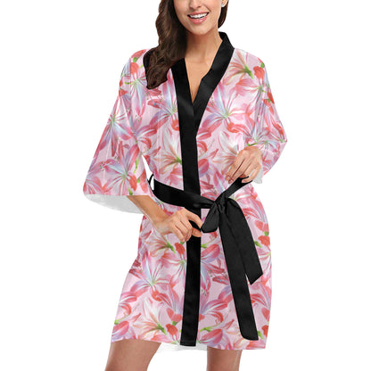 Amaryllis Pattern Print Design 02 Women's Short Kimono