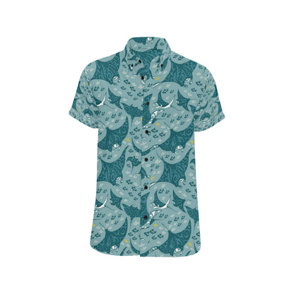 Manta Ray Tribal Pattern Print Design 03 Men's Short Sleeve Button Up Shirt