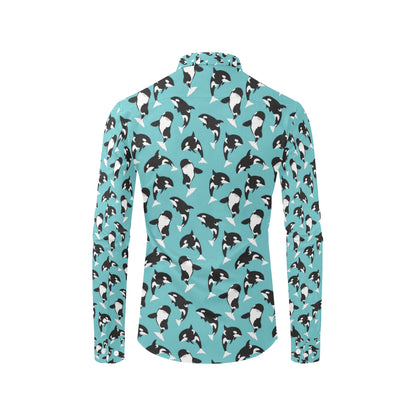 Whale Action Design Themed Print Men's Long Sleeve Shirt