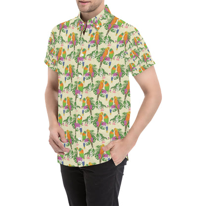 Conures Pattern Print Design 02 Men's Short Sleeve Button Up Shirt