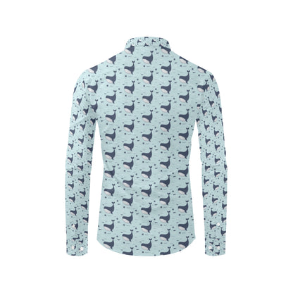 Whale Cute Design Themed Print Men's Long Sleeve Shirt