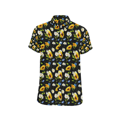 Sunflower Chamomile Bright Color Print Men's Short Sleeve Button Up Shirt
