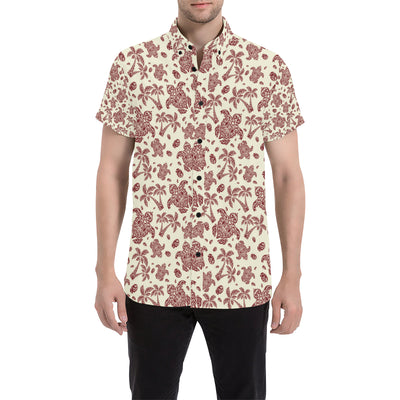 Polynesian Tattoo Turtle Themed Men's Short Sleeve Button Up Shirt