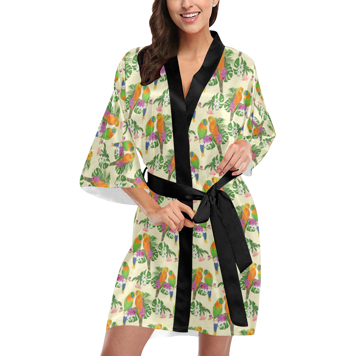 Conures Pattern Print Design 02 Women's Short Kimono