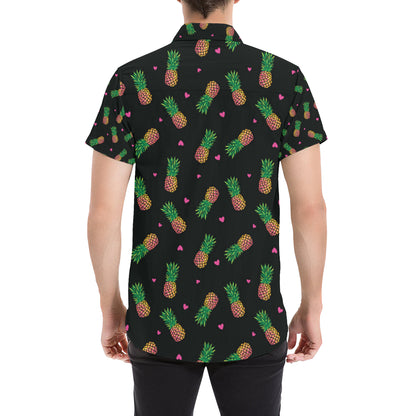 Neon Pineapple Pattern Print Design A04 Men's Short Sleeve Button Up Shirt