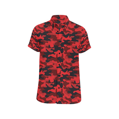 Camo Red Pattern Print Design 03 Men's Short Sleeve Button Up Shirt