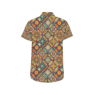 Mandala Flower Themed Design Print Men's Short Sleeve Button Up Shirt