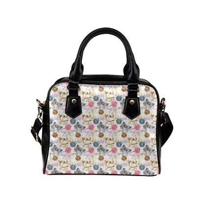 Cat Playing Yarn Pattern Print Design 07 Shoulder Handbag