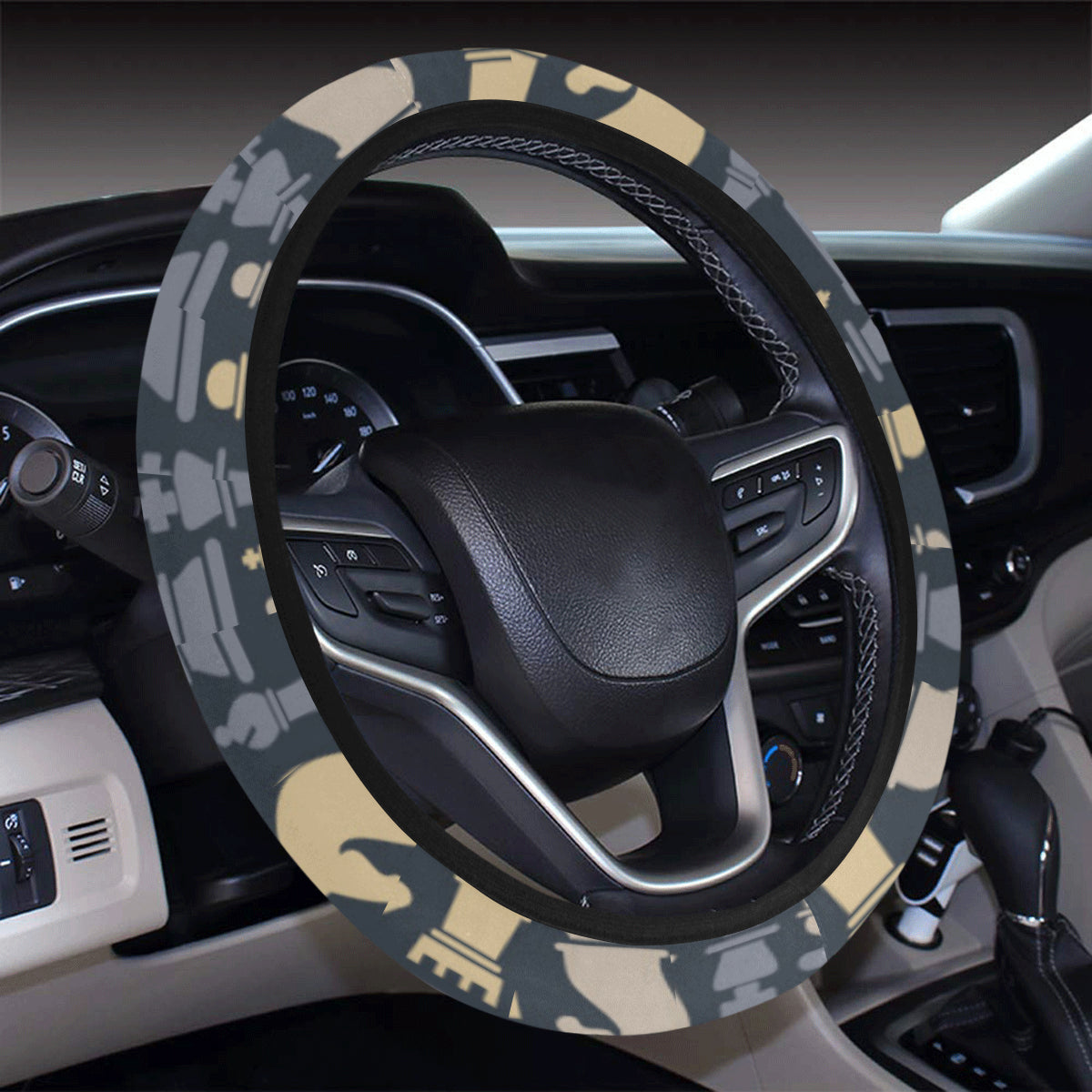 Chess Pattern Print Design 04 Steering Wheel Cover with Elastic Edge