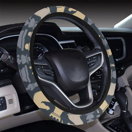 Chess Pattern Print Design 04 Steering Wheel Cover with Elastic Edge