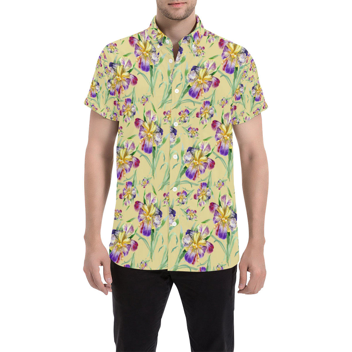 Iris Pattern Print Design IR06 Men's Short Sleeve Button Up Shirt