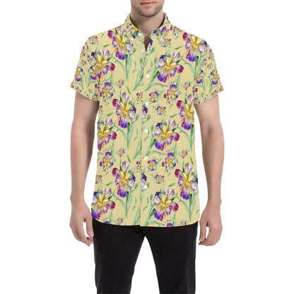 Iris Pattern Print Design IR06 Men's Short Sleeve Button Up Shirt