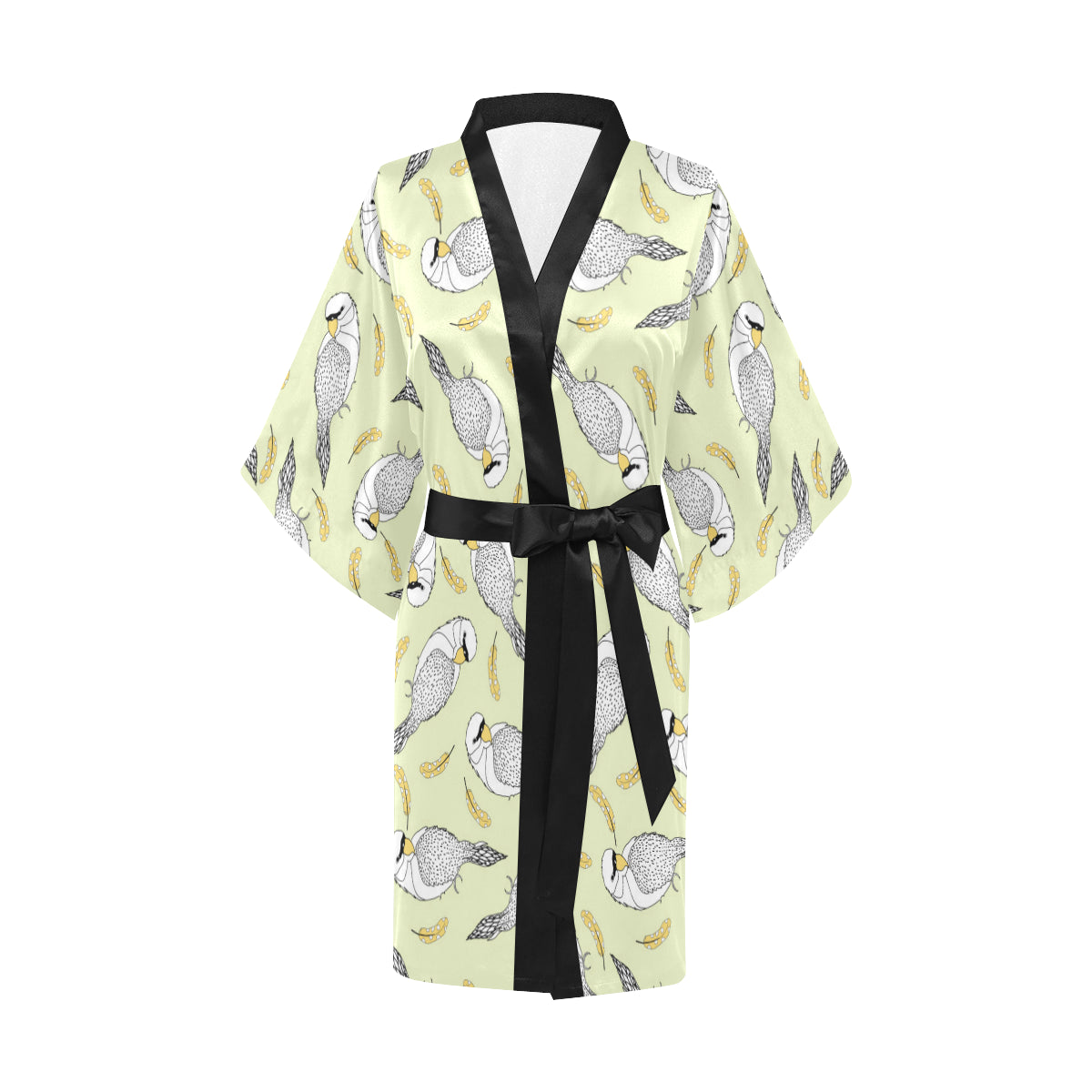 Parakeet Pattern Print Design A03 Women's Short Kimono