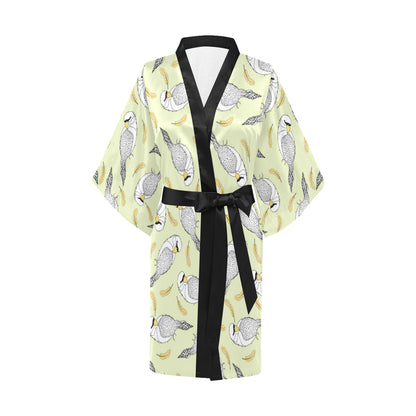 Parakeet Pattern Print Design A03 Women's Short Kimono