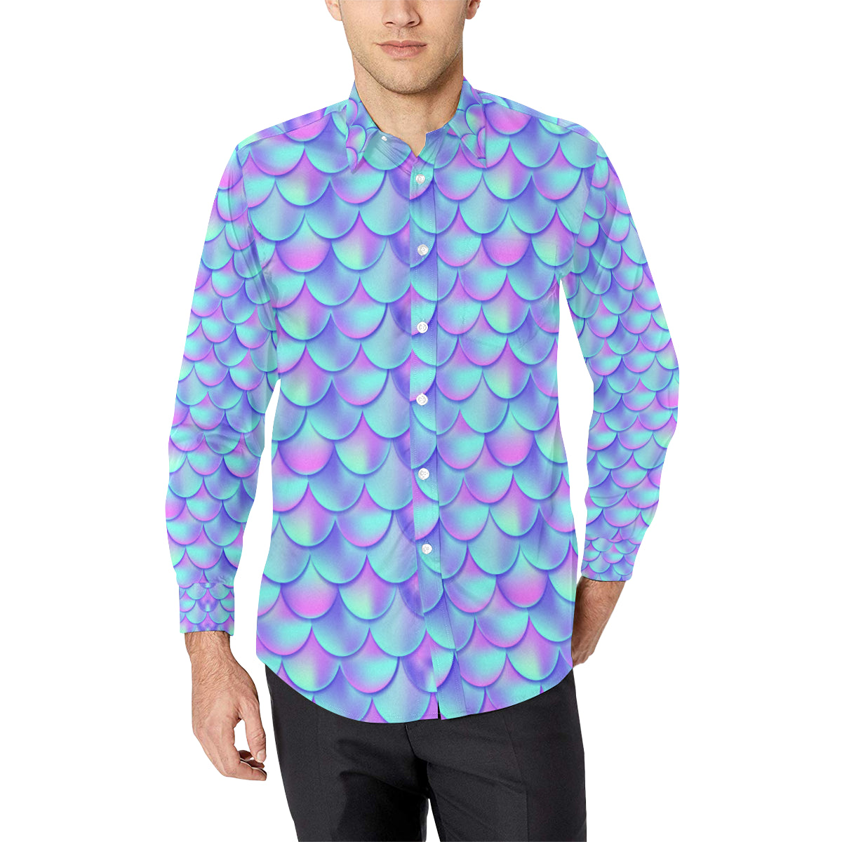 Mermaid Tail Design Print Pattern Men's Long Sleeve Shirt