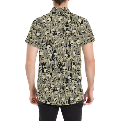 Skeleton Design Print Men's Short Sleeve Button Up Shirt