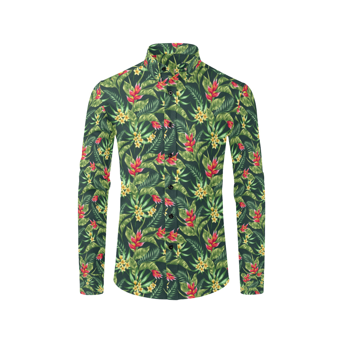 Tropical Folower Red Heliconia Print Men's Long Sleeve Shirt