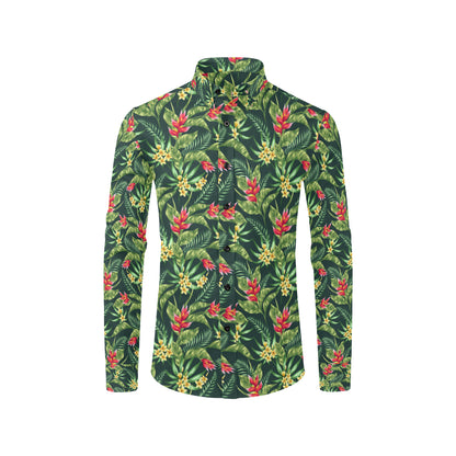 Tropical Folower Red Heliconia Print Men's Long Sleeve Shirt