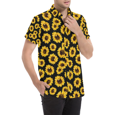 Sunflower Pattern Print Design SF05 Men's Short Sleeve Button Up Shirt