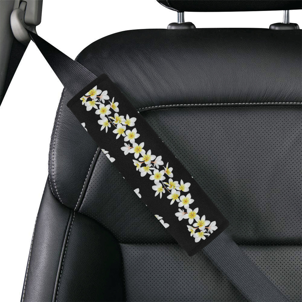 White Plumeria Pattern Print Design PM08 Car Seat Belt Cover