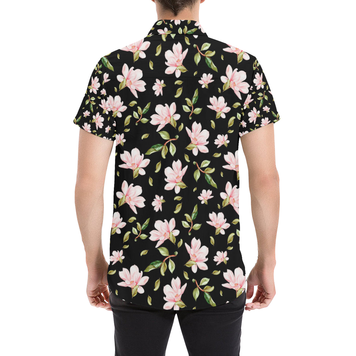 Magnolia Pattern Print Design MAG01 Men's Short Sleeve Button Up Shirt