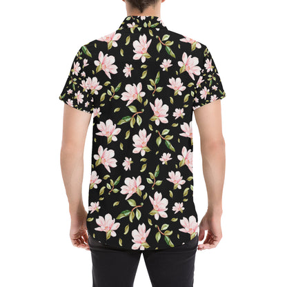 Magnolia Pattern Print Design MAG01 Men's Short Sleeve Button Up Shirt