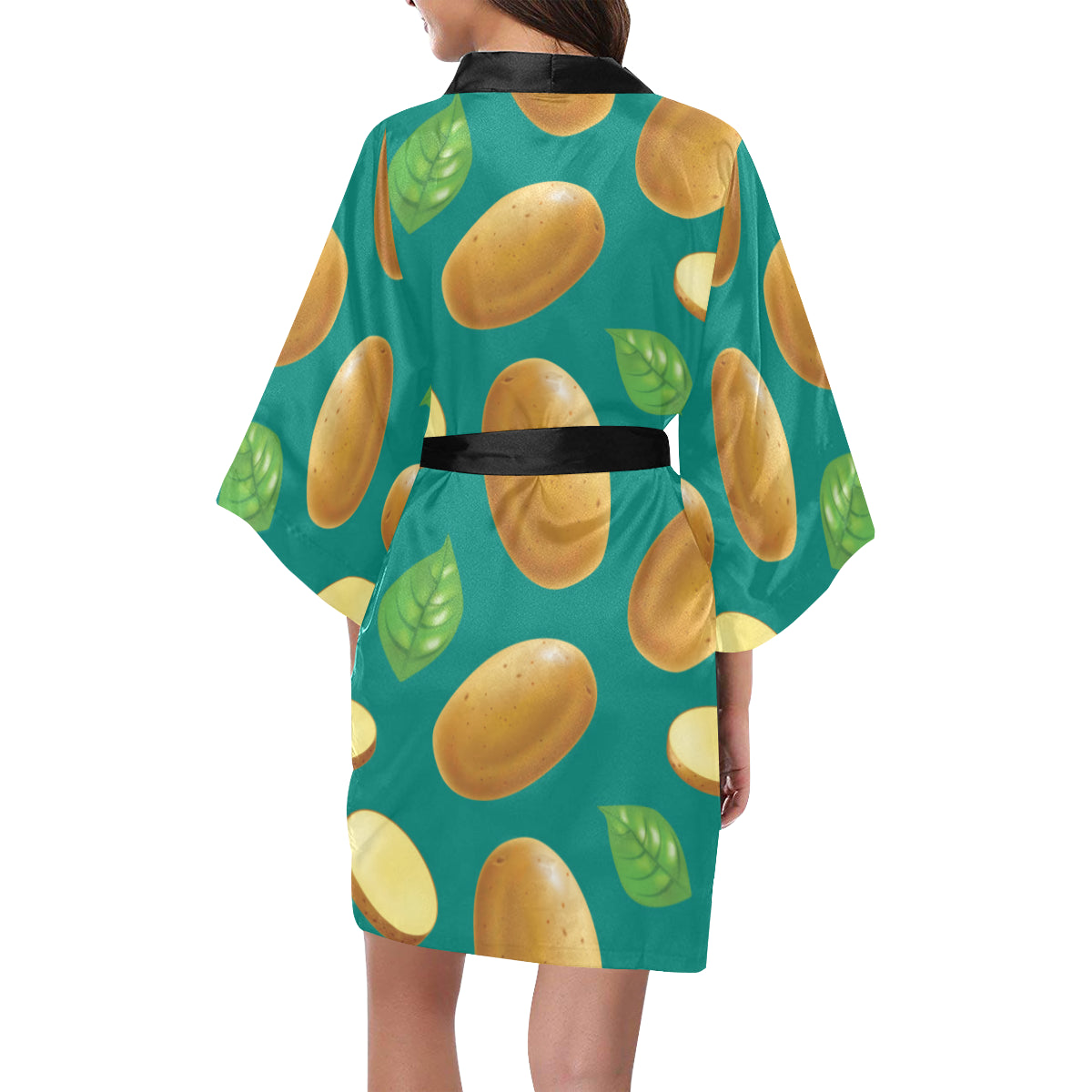 Potato Pattern Print Design A04 Women's Short Kimono