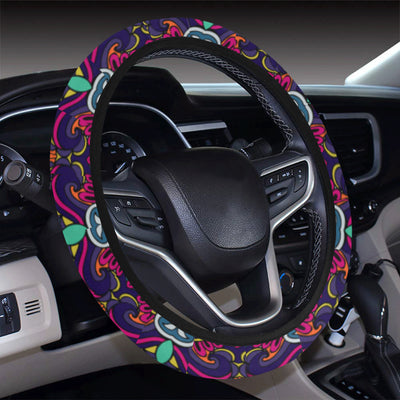 Ethnic Flower Style Print Pattern Steering Wheel Cover with Elastic Edge