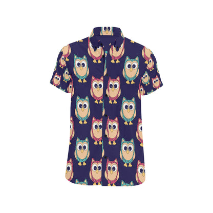 Owl Pattern Print Design A06 Men's Short Sleeve Button Up Shirt