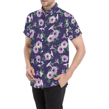 Morning Glory Pattern Print Design MG01 Men's Short Sleeve Button Up Shirt