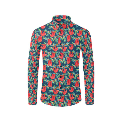 Sloth Red Design Themed Print Men's Long Sleeve Shirt