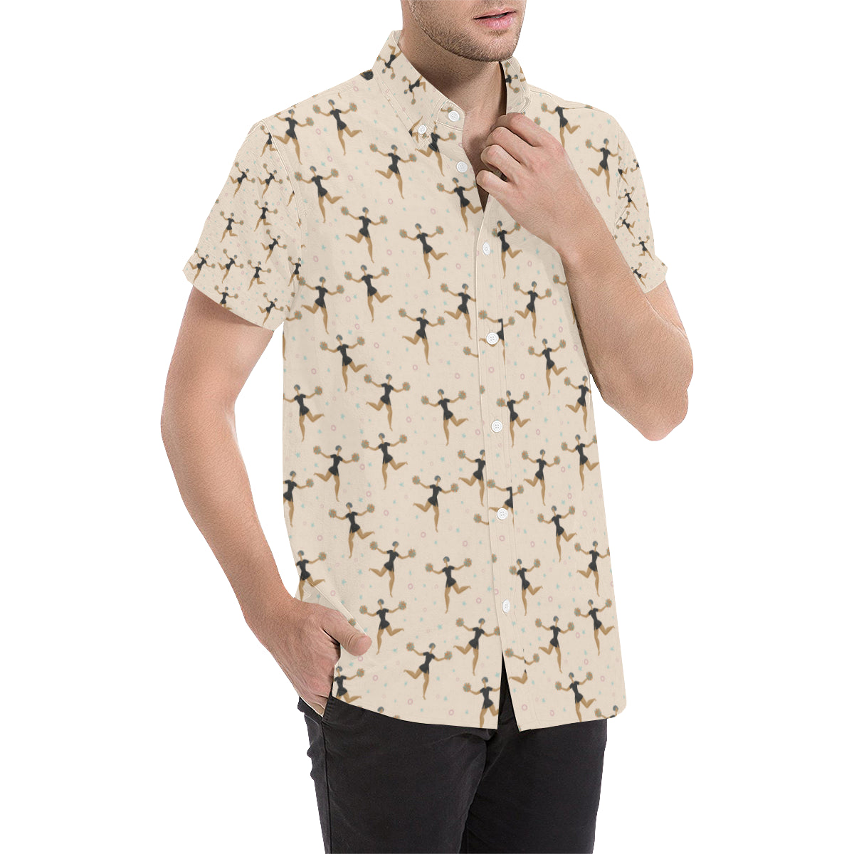 Cheerleader Pattern Print Design 03 Men's Short Sleeve Button Up Shirt