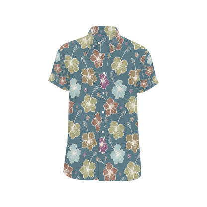 Hibiscus Pattern Print Design HB033 Men's Short Sleeve Button Up Shirt