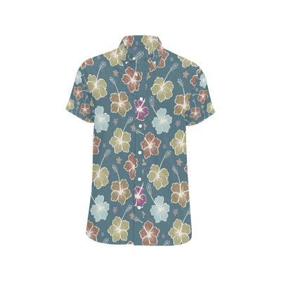 Hibiscus Pattern Print Design HB033 Men's Short Sleeve Button Up Shirt