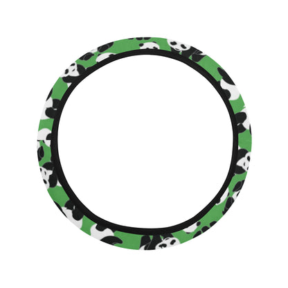 Panda Bear Pattern Themed Print Steering Wheel Cover with Elastic Edge