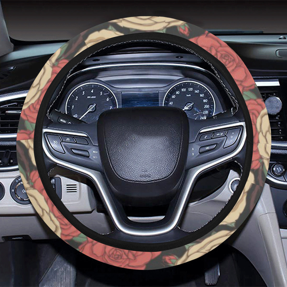 Camellia Pattern Print Design CM01 Steering Wheel Cover with Elastic Edge