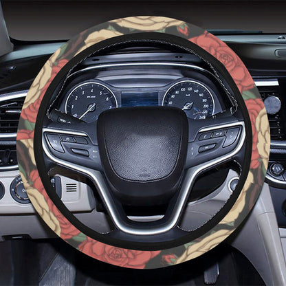 Camellia Pattern Print Design CM01 Steering Wheel Cover with Elastic Edge