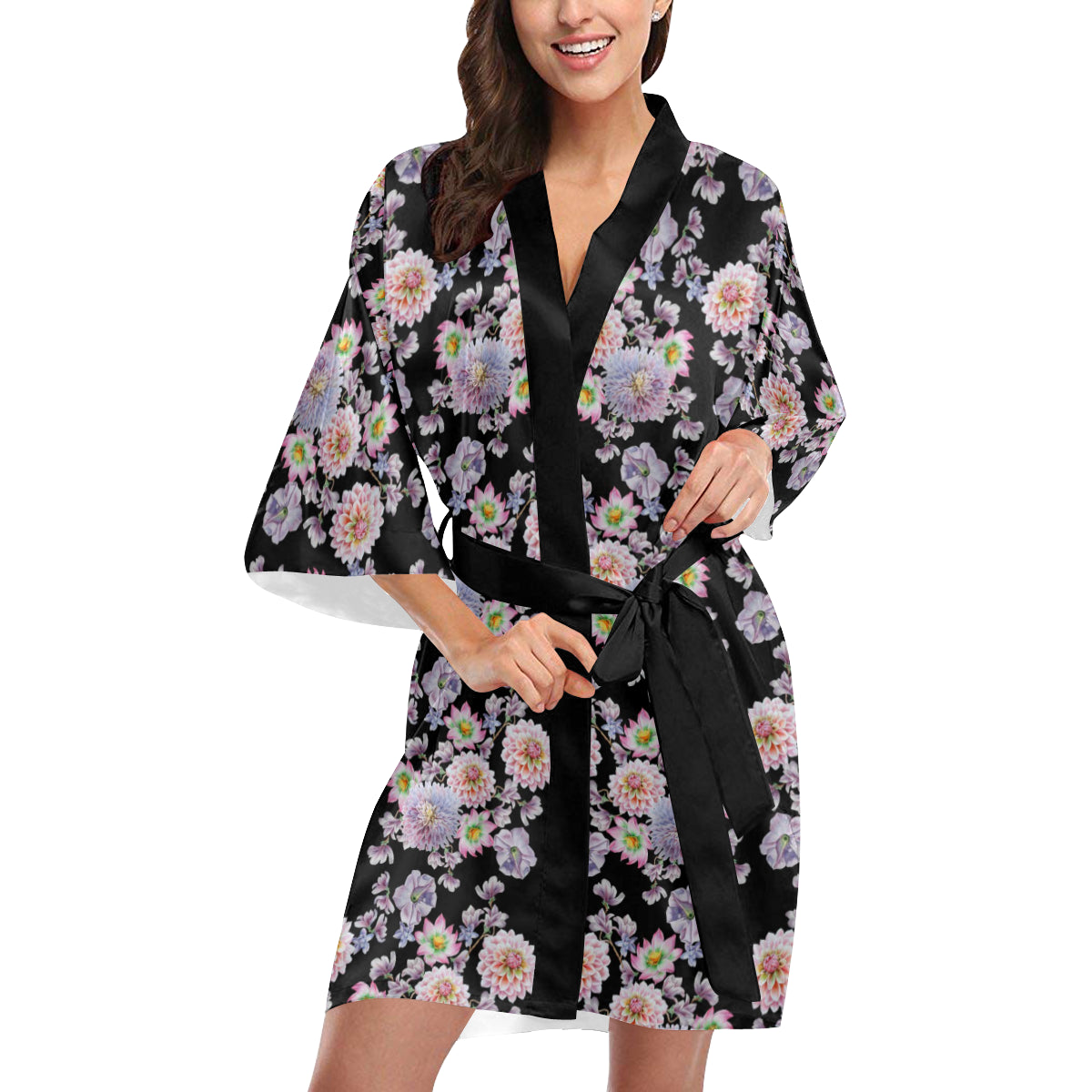 Dahlia Pattern Print Design DH012 Women's Short Kimono